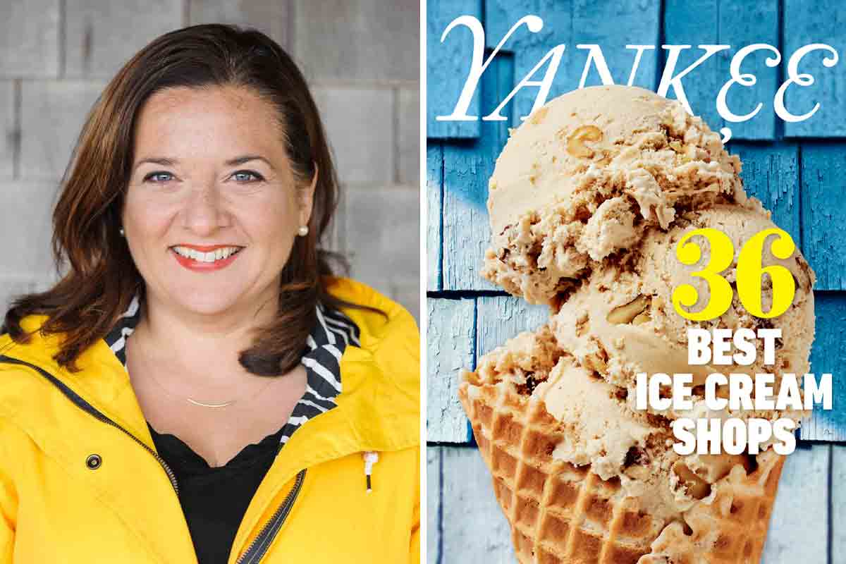 A picture of Amy Traverso and a cover of Yankee magazine