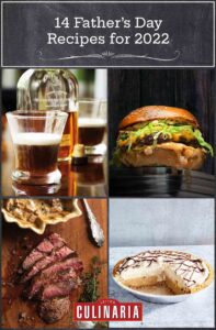Images of a glass of Kentucky coffee, a pastrami burger, a sliced filet mignon, and a banoffee pie.