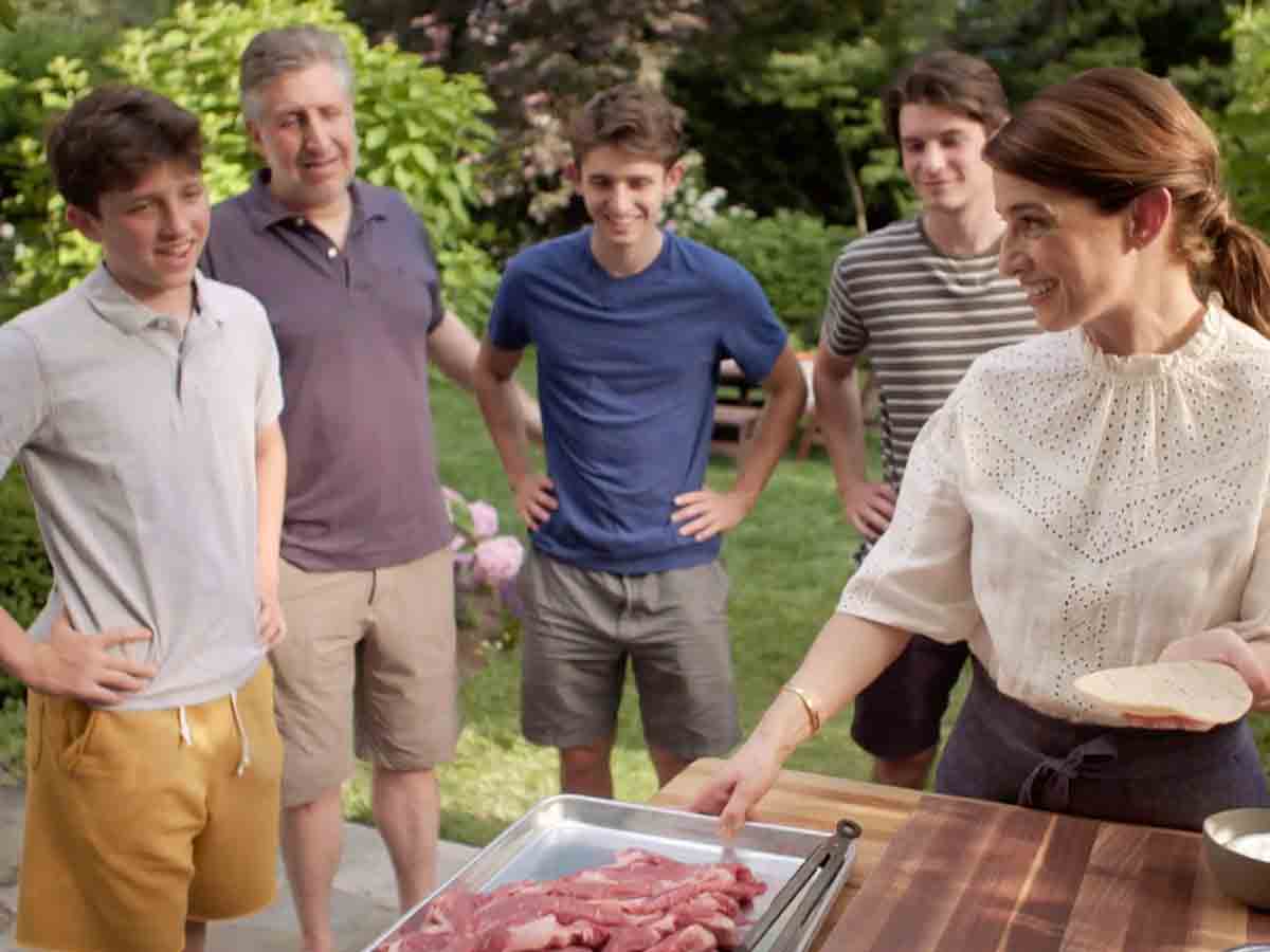 Mexican chef Pati Jinich in her backyard with her family