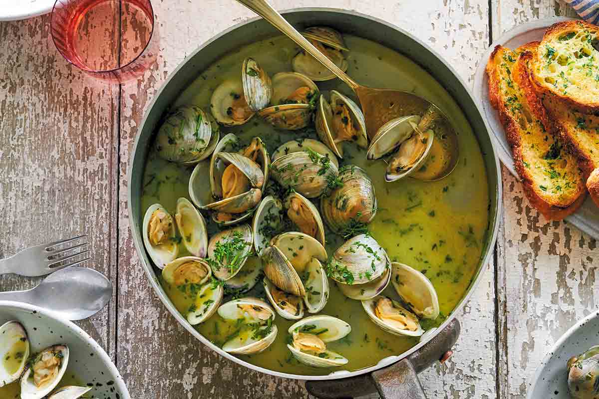 Champagne Butter Clams with Sourdough Toast