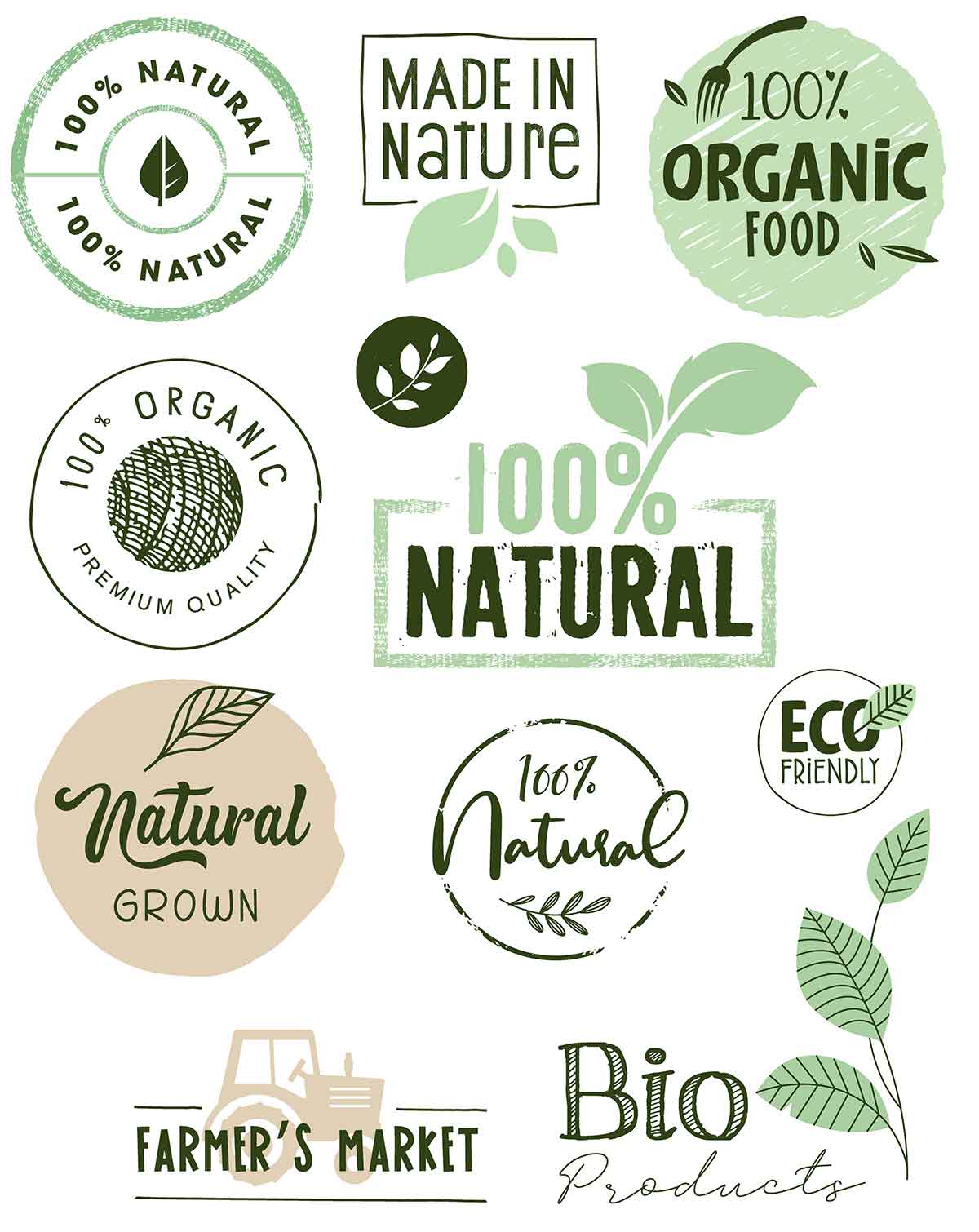 A collection of food labels.