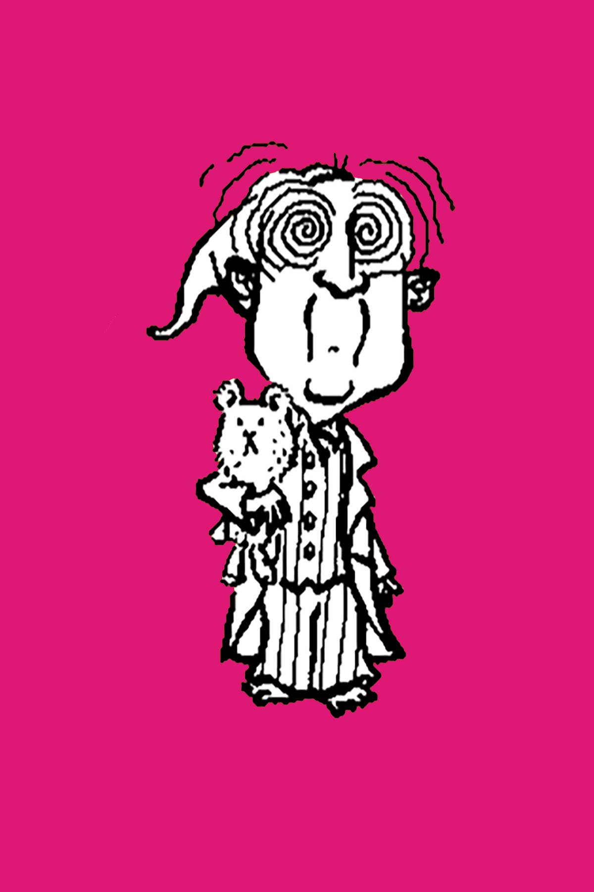 An illustration of a man in pajamas with pinwheels for eyes.