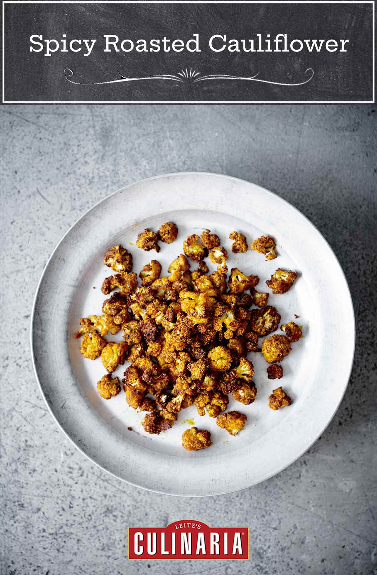 A plate filled with spicy roasted cauliflower florets.