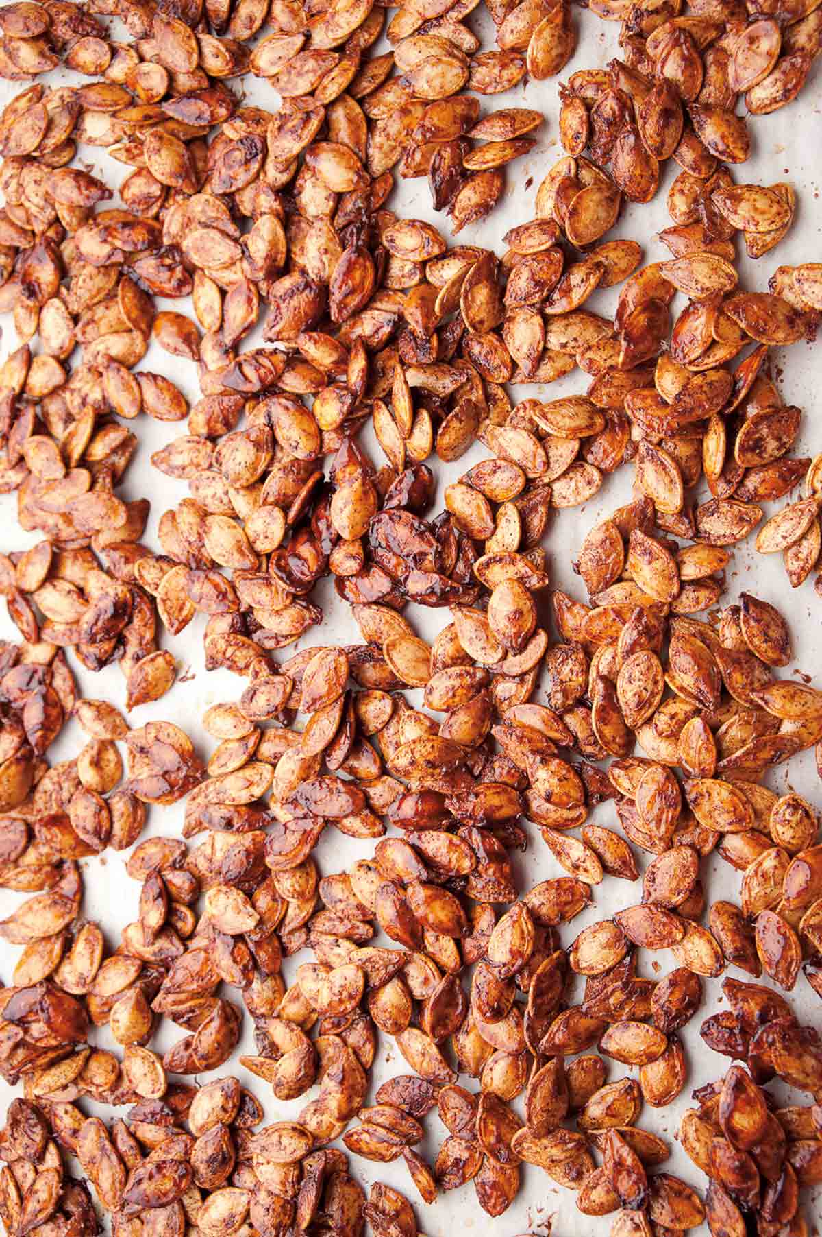 A tray of roasted spiced pumpkin seeds.