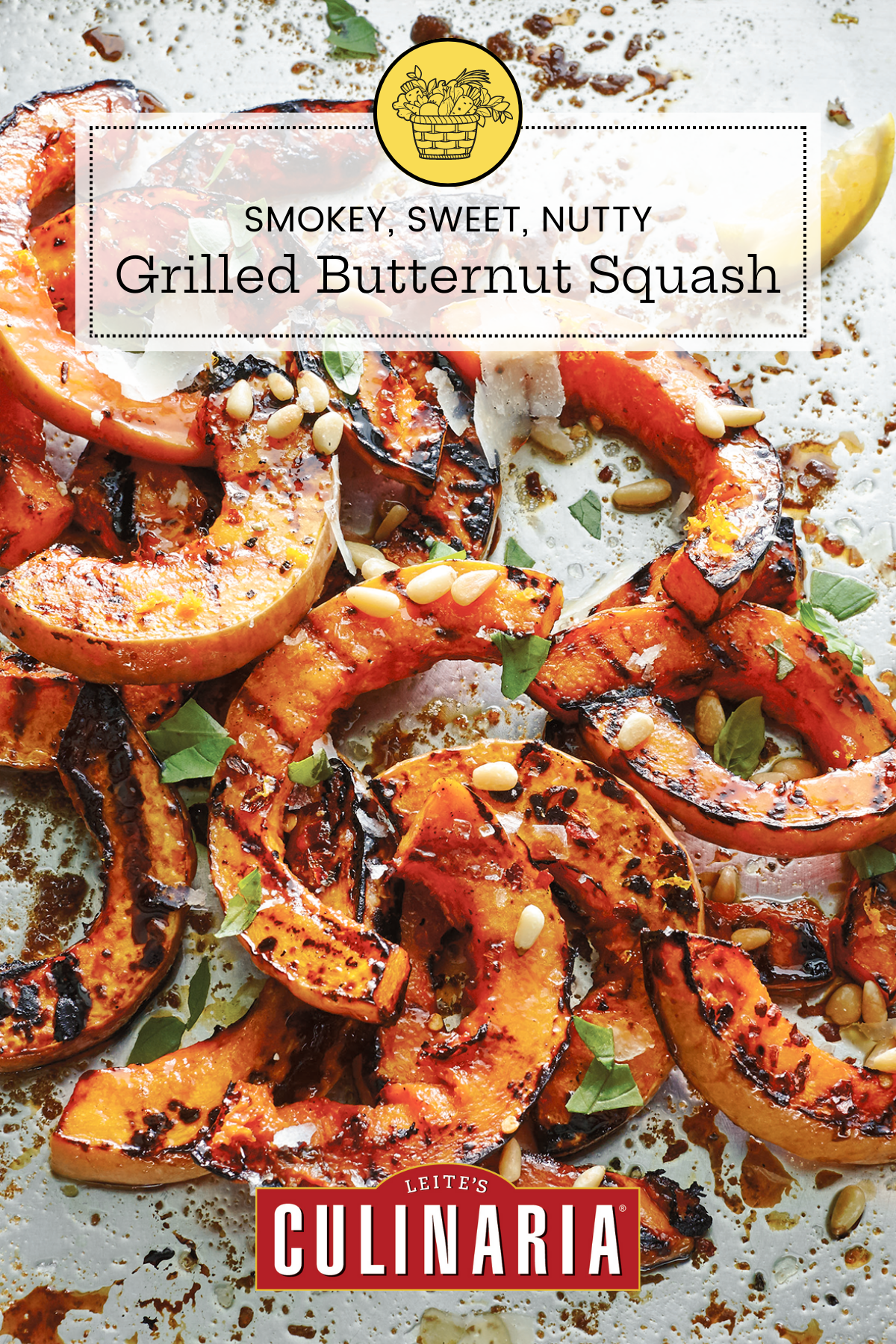 A pile of grilled half-moon slices of butternut squash.