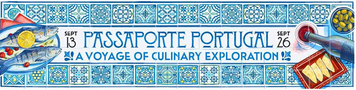 A blue and white tile title: Passaporte Portugal.