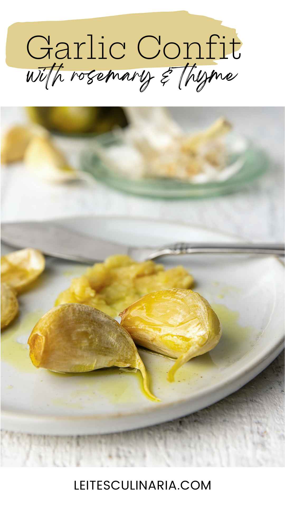 Garlic confit cloves on a plate.
