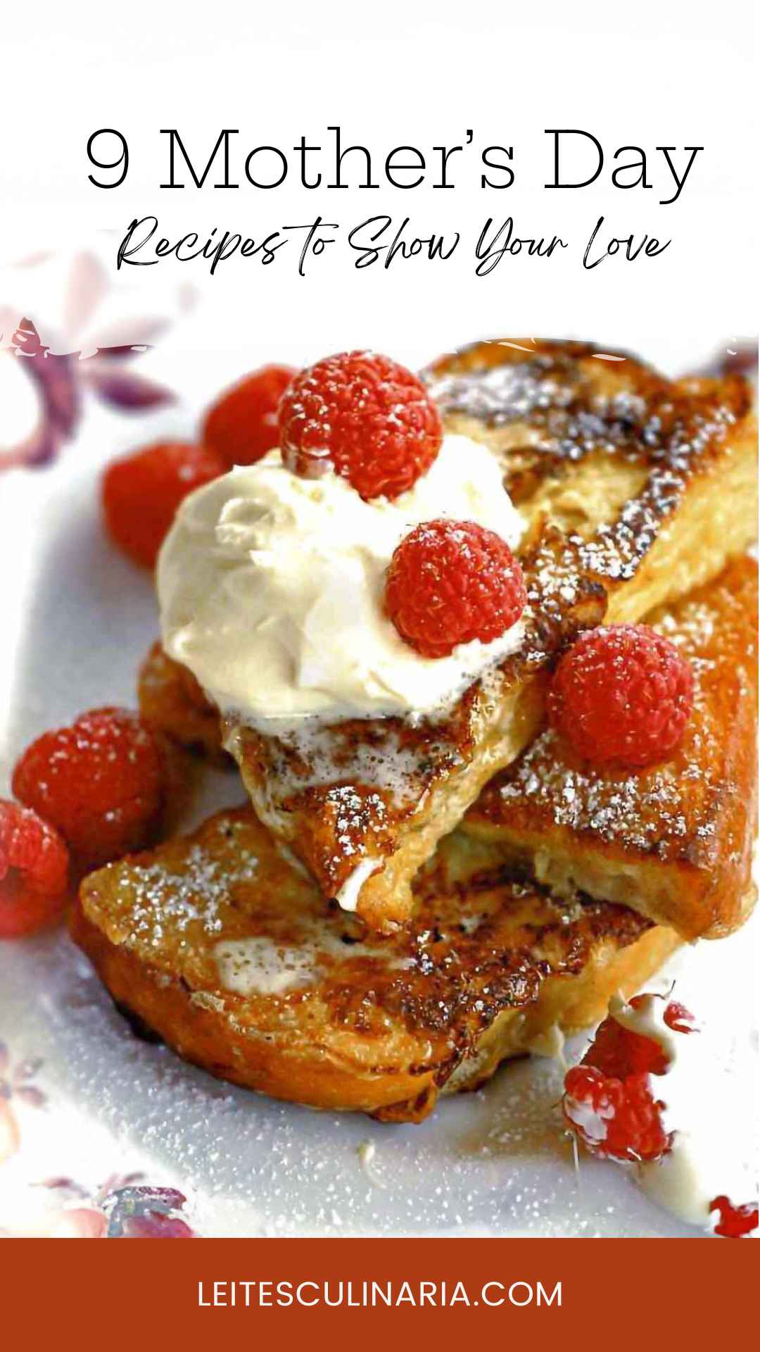 Pieces of French toast stacked on a plate, topped with whipped cream and raspberries.