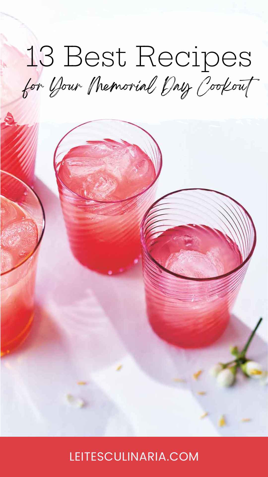 Four glasses of watermelon lemonade with ice cubes.