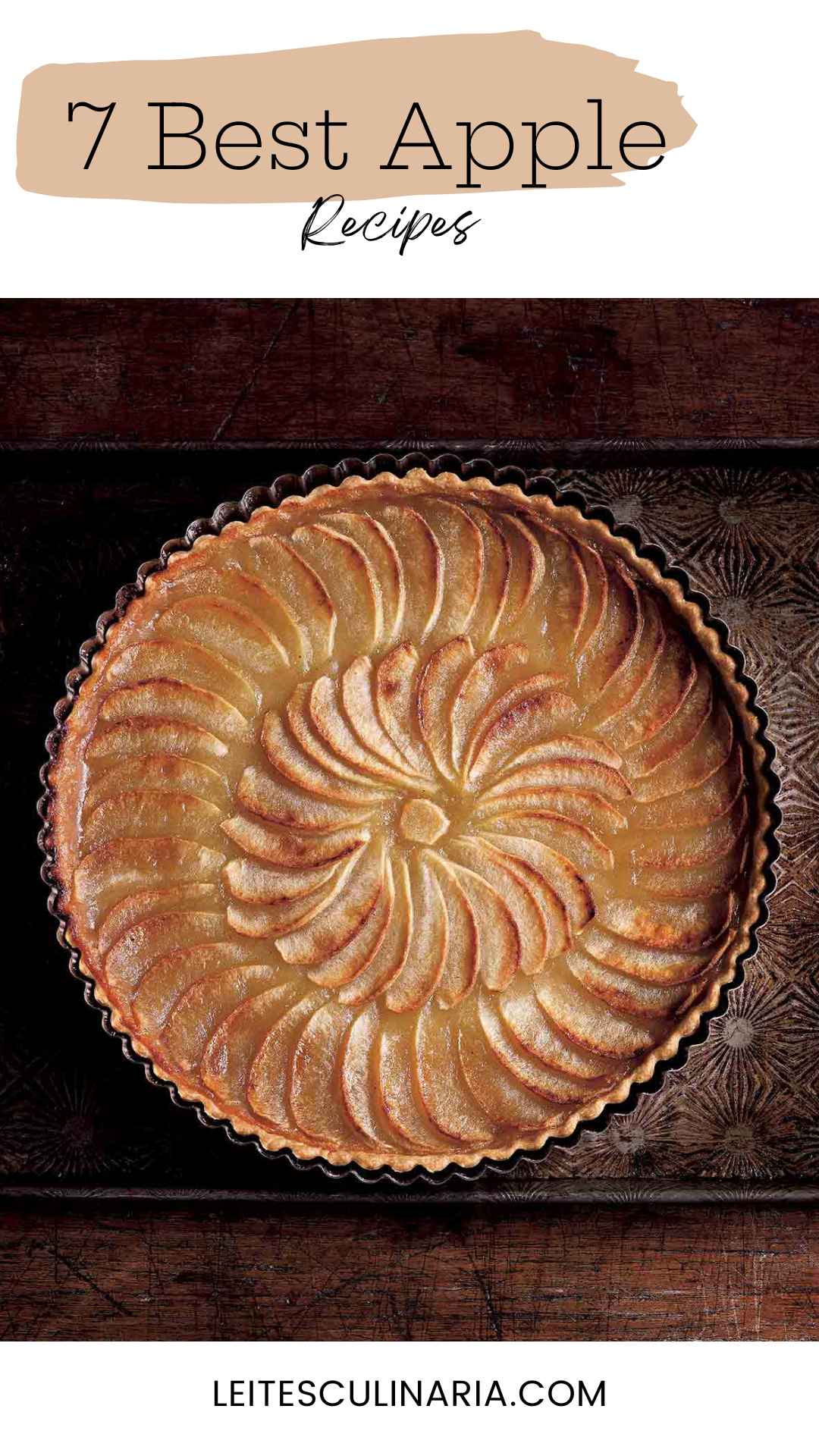 An apple tart with the slices arranged in concentric circles.