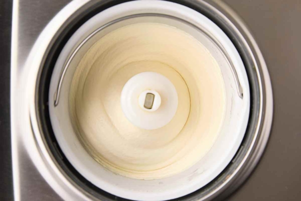 Ice cream churning in an ice cream maker.