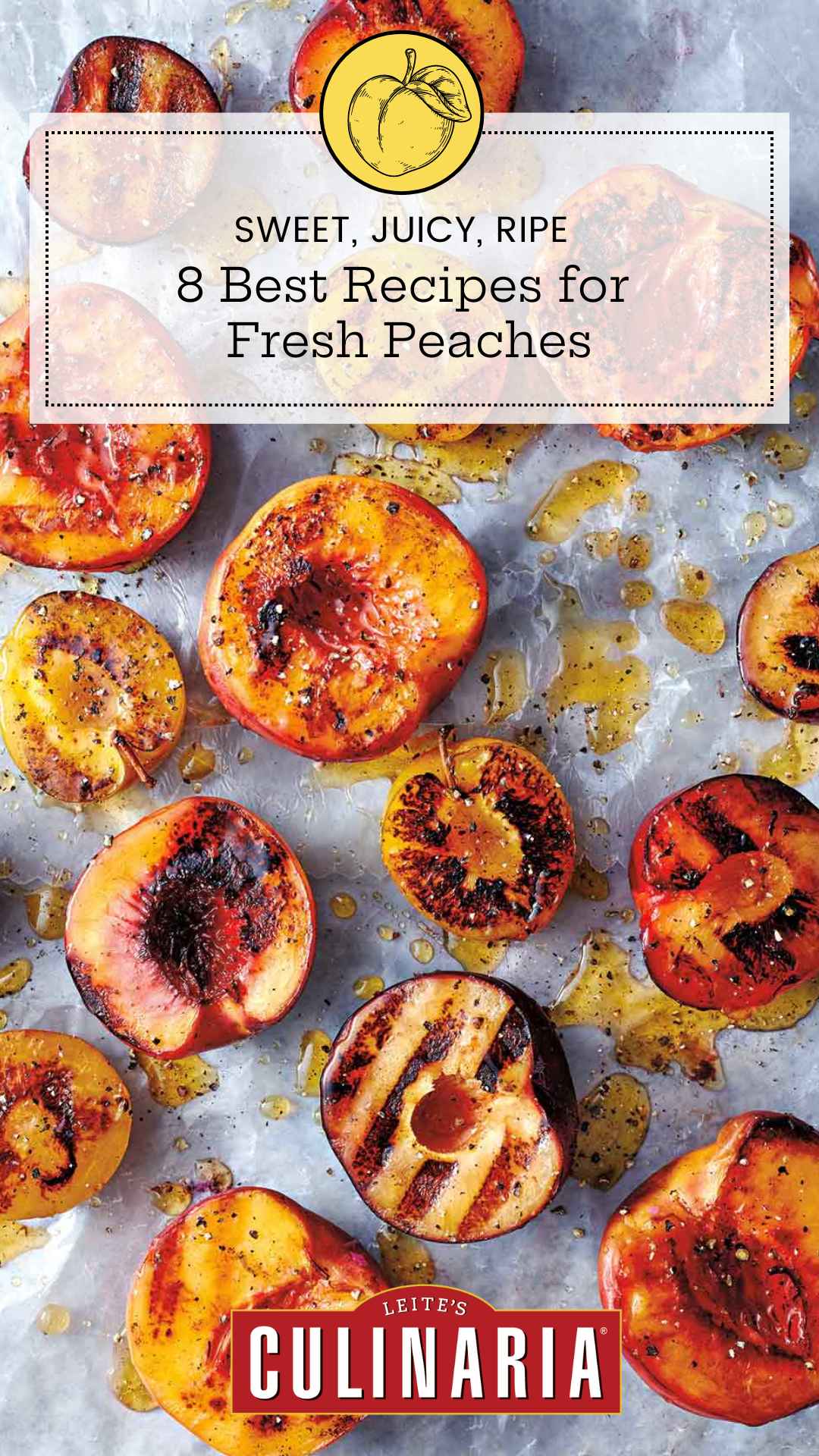 Grilled peach halves on a sheet of wax paper.