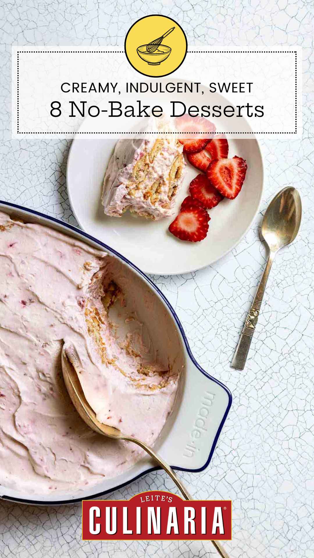 A strawberry icebox cake with a serving scooped out and placed on a nearby plate.