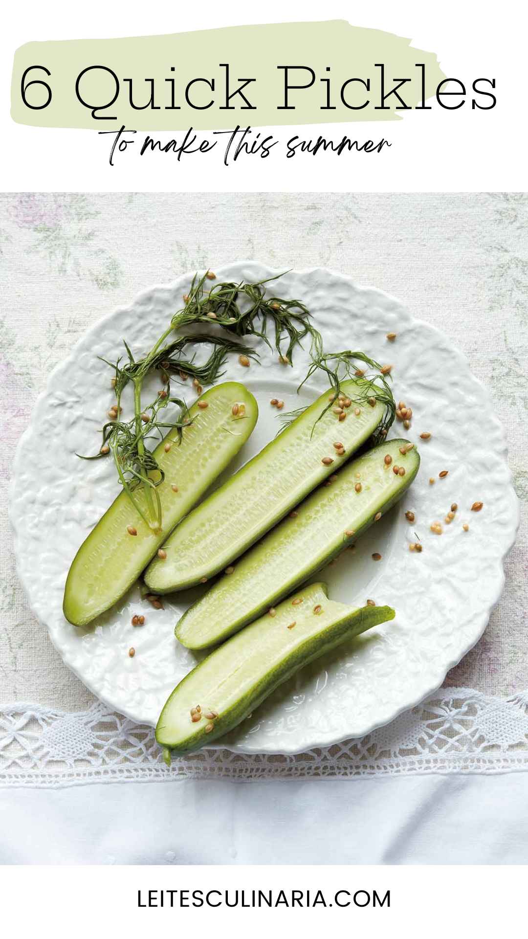 Four dill pickles on a plate.