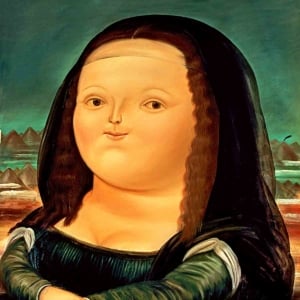 A painting of a plump Mona Lisa.