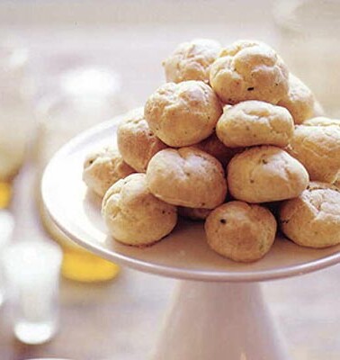A platter of cheddar-chive gougeres.