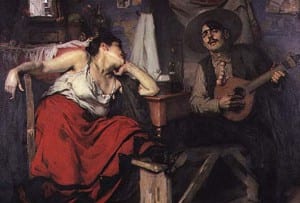 Painting of Portuguese Fado Singers with guitar.