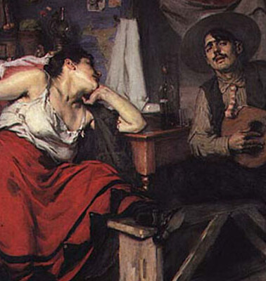 Painting of Portuguese Fado Singers with guitar.