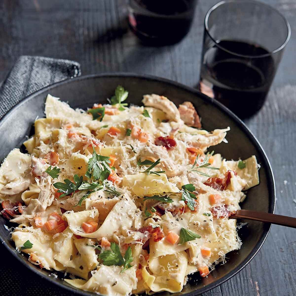 Creamy Pappardelle with Chicken and Bacon – Leite's Culinaria