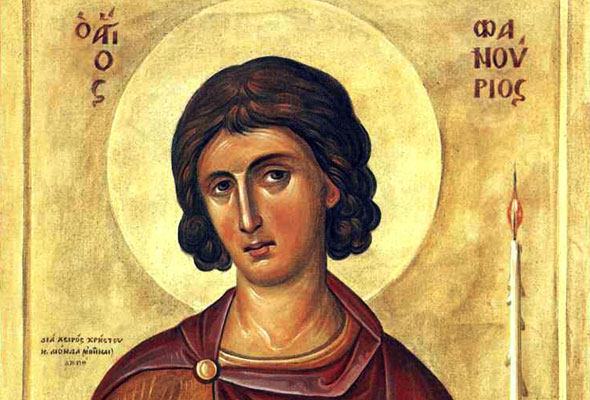 A colorful painting or fresco of St. Phanorious, a saint recognized by the Greek Orthodox church.nd.