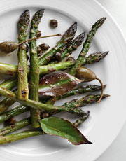 Roasted Asparagus with Bay Leaves and Capers